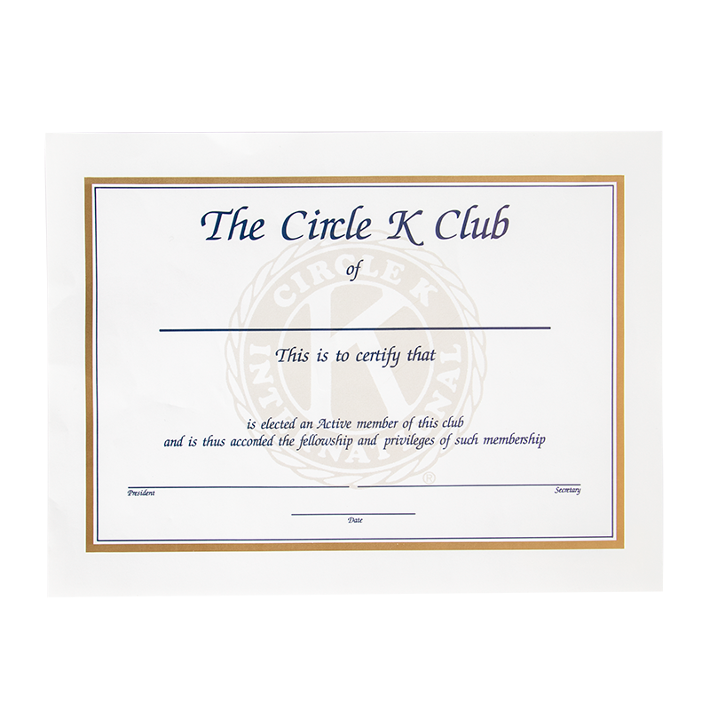 Circle K Active Member Certificate