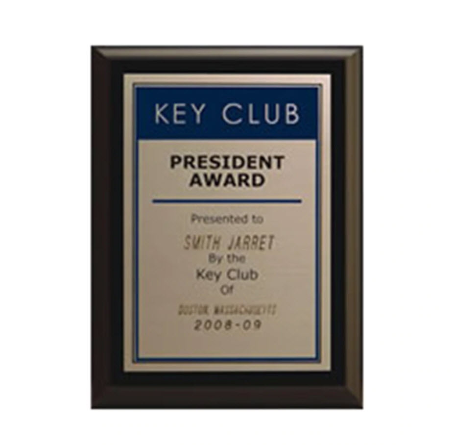 Key Club President Plaque