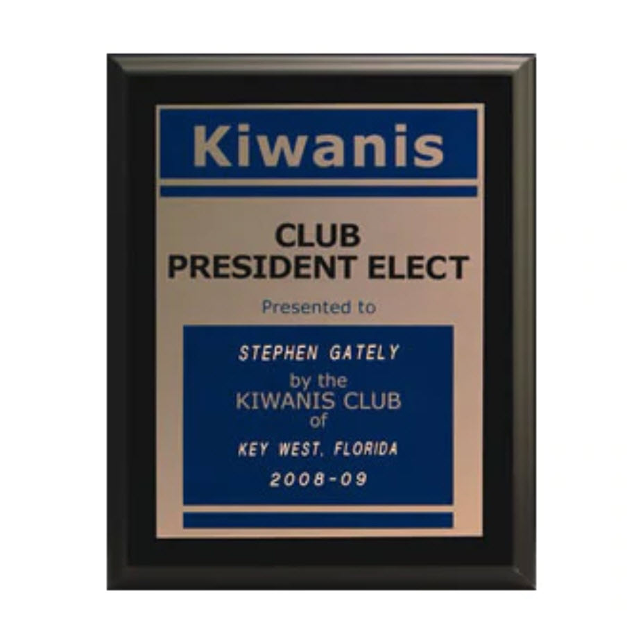 Kiwanis President Elect Plaque