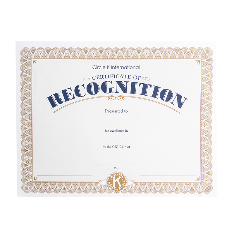 Circle K Certificate of Recognition