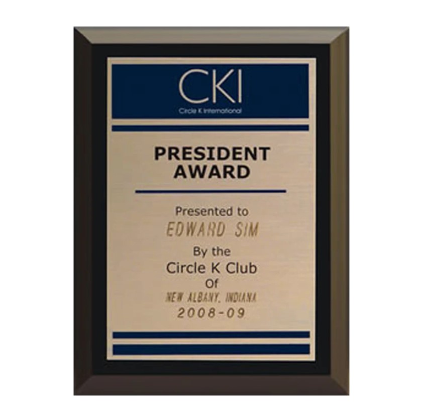 Circle K PLQ President Plaque