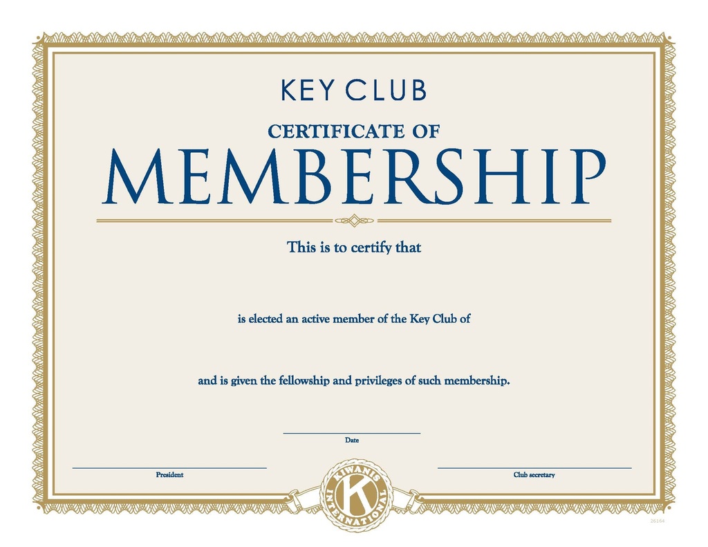 Key Club Membership Certificate