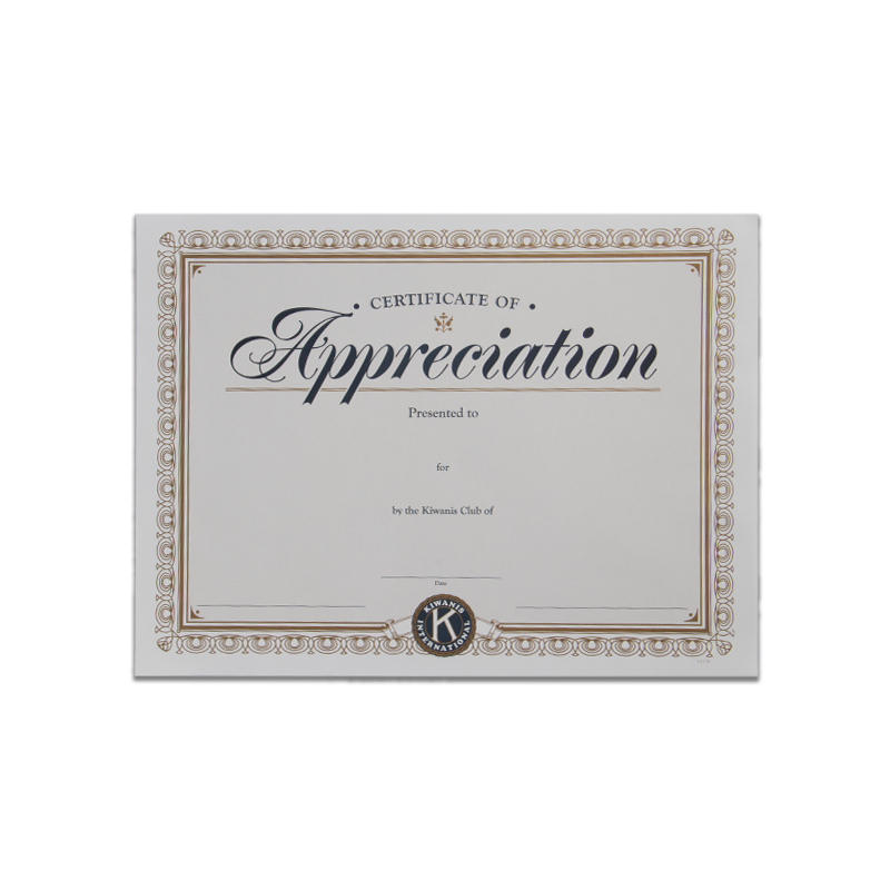 Kiwanis Certificate of Appreciation (25 Pack)