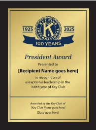 Key Club Centennial President Plaque