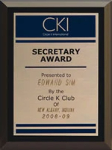 [KI31108] Circle K PLQ Secretary Plaque