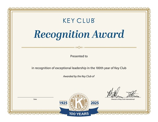 [KEY-8009] Key Club Centennial Recognition Award
