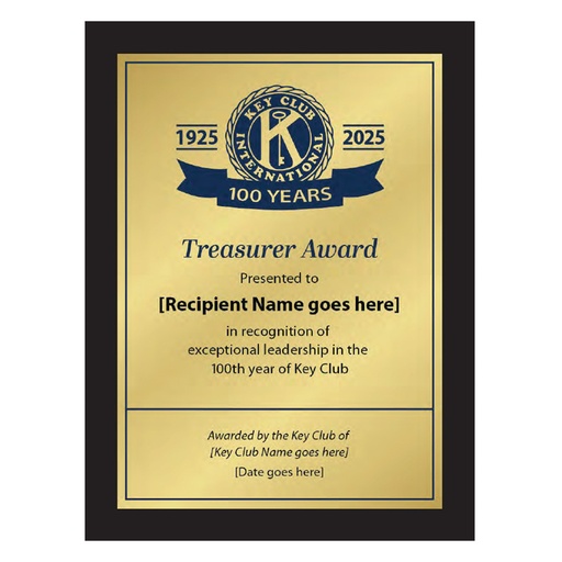 [KEY-8018] Key Club Centennial Treasurer Plaque