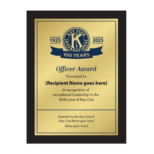 [KEY-8011] Key Club Centennial Officer Plaque