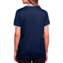 Devon & Jones Ladies Blue Crown Lux Performance Plated V Neck Polo