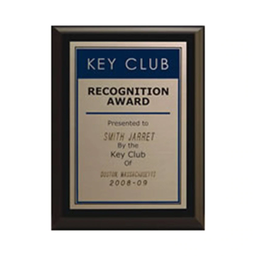 Key Club PLQ In Recognition Plaque