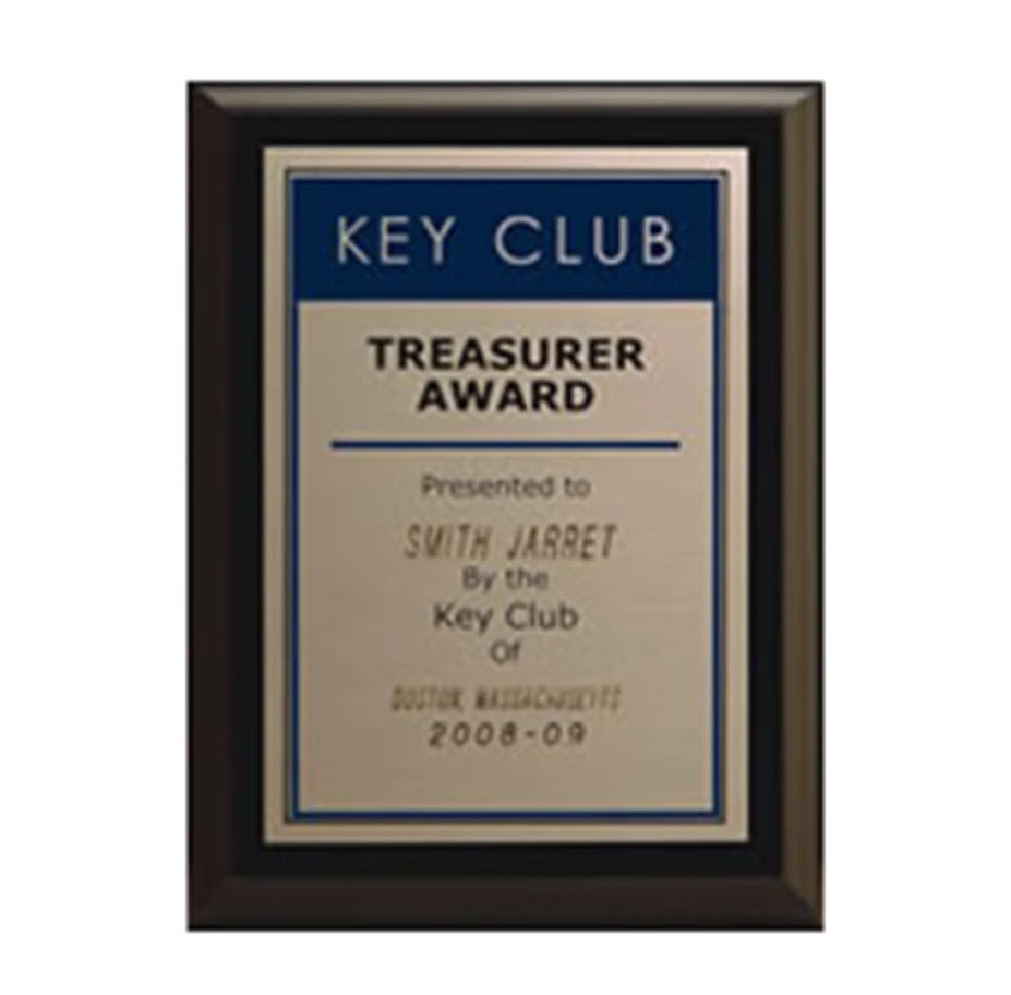 Key Club PLQ Treasurer Plaque