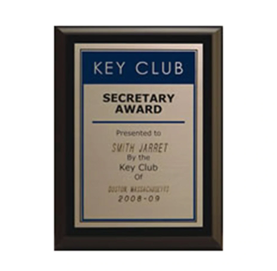 Key Club Secretary Plaque