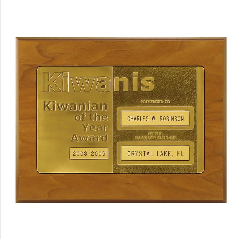 Kiwanis Member of the Year Plaque
