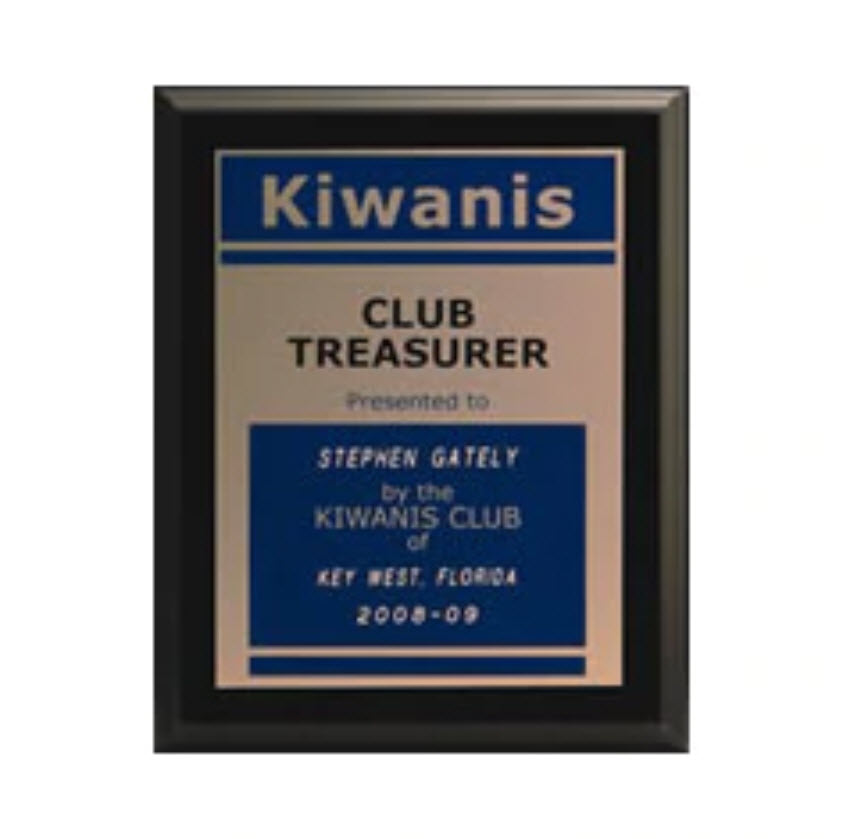 Kiwanis Treasurer Plaque
