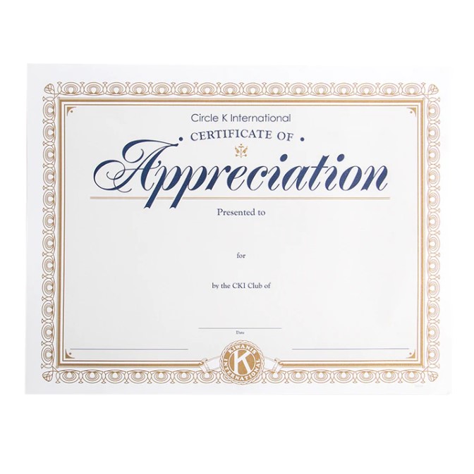 CKI Certificate of Appreciation