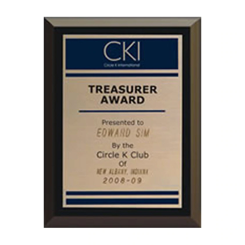 Circle K PLQ Treasurer Plaque
