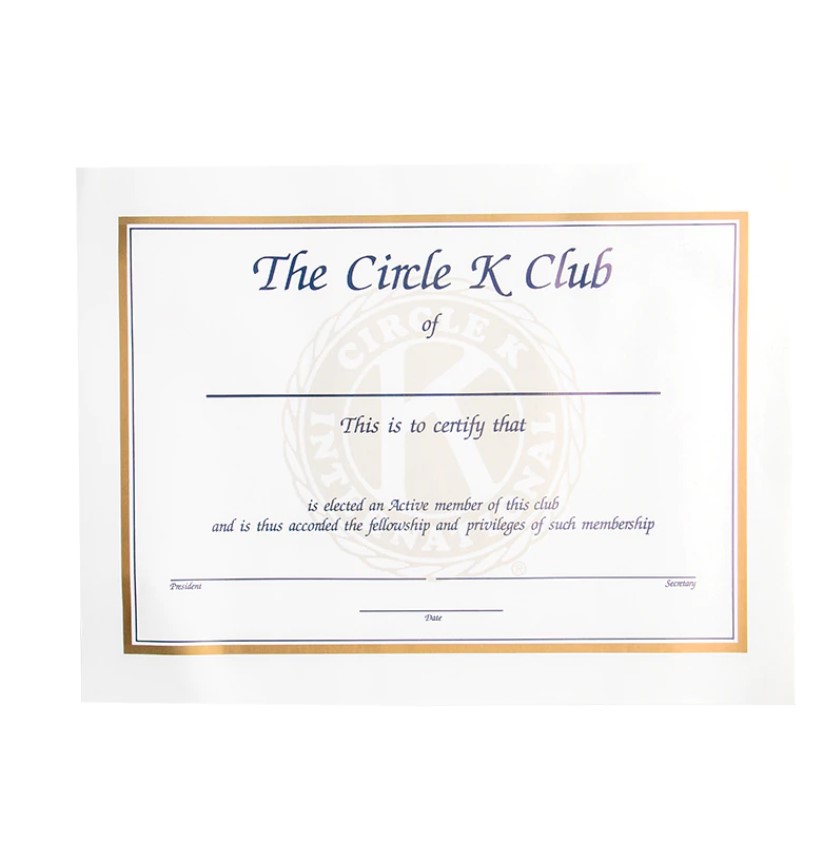 Circle K Blank Vertical Certificate Form