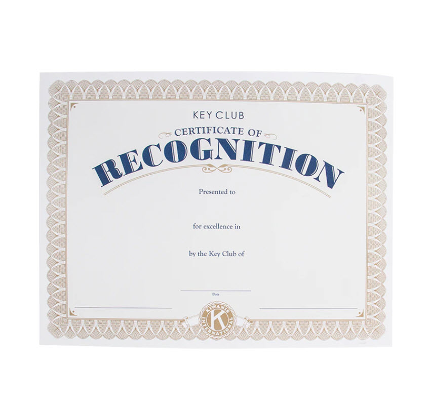 Key Club Outstanding Achievement Certificate