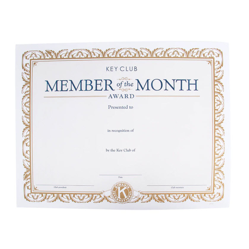 Key Club Member of the Month Certificate