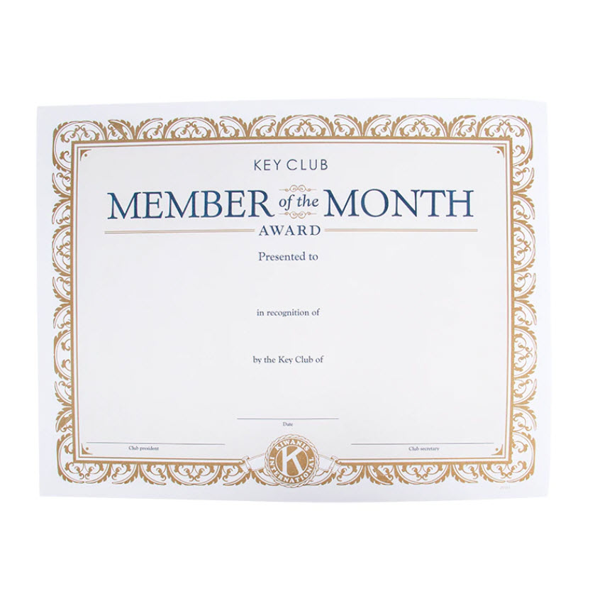 Member Of The Month Certificate