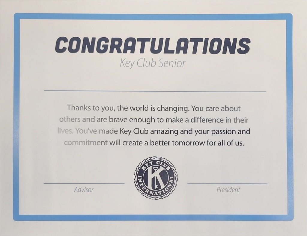 Key Club Graduation Certificate (10 Pack)