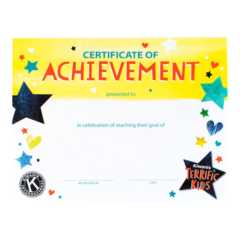 Kiwanis Terrific Kids Certificate (100 pack)