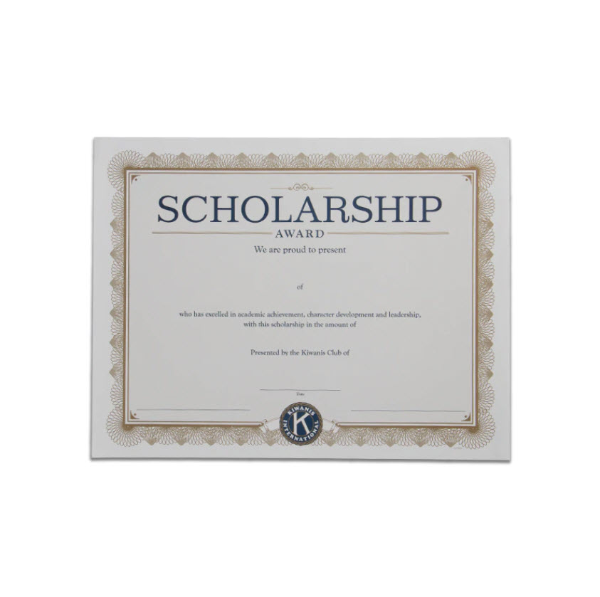 Kiwanis Scholarship Award Certificate
