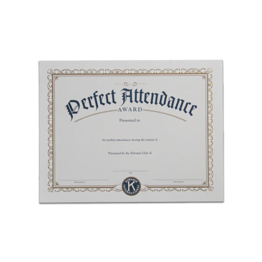 Kiwanis Perfect Attendance Certificate