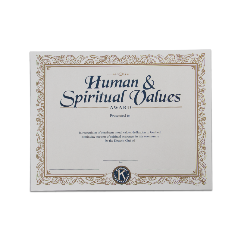 Kiwanis Human and Spiritual Values Certificate