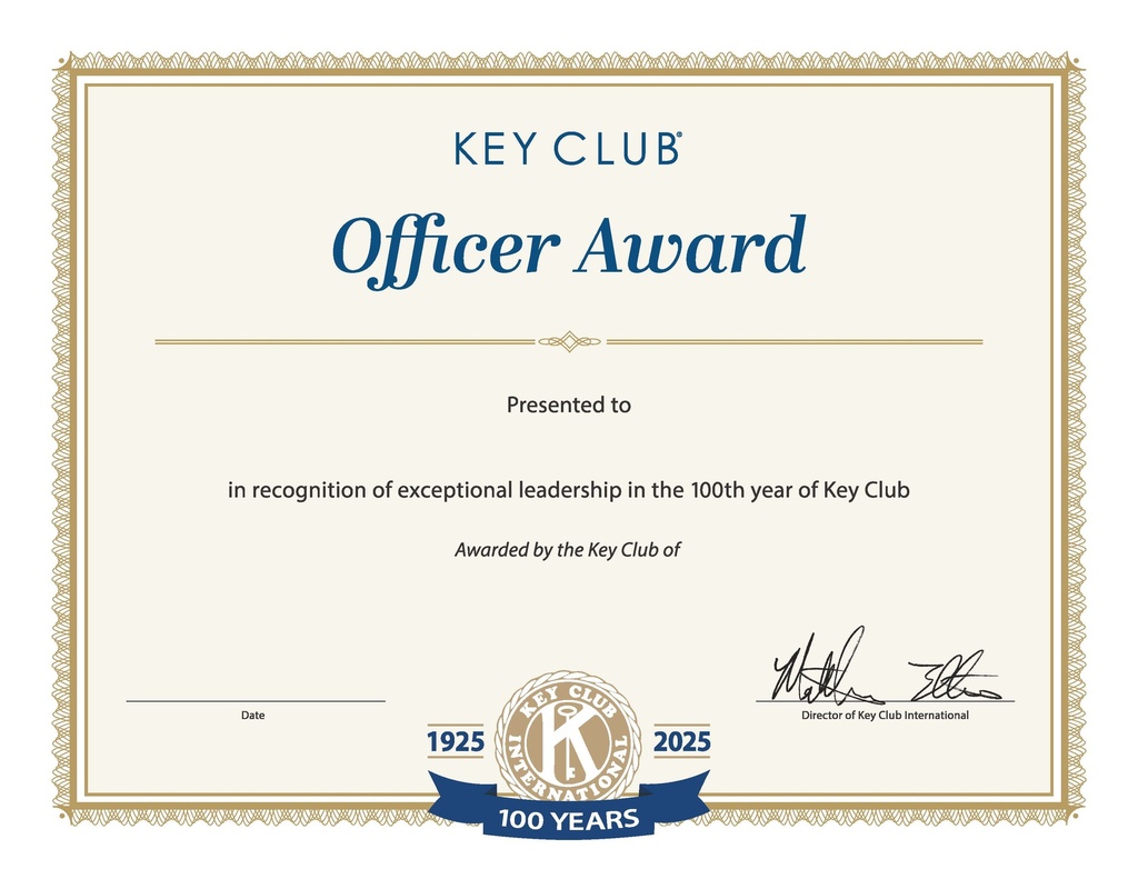 Key Club Centennial Officer Award