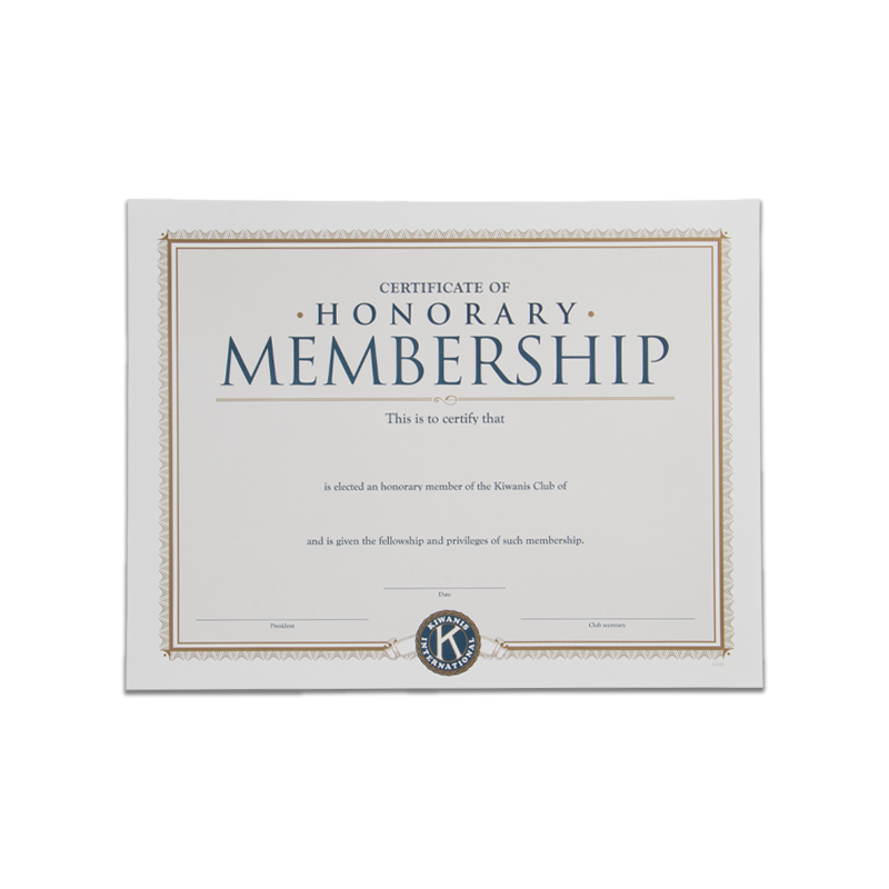 Kiwanis Honorary Member Certificate