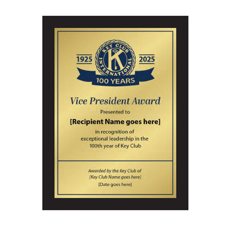 Key Club Centennial Vice President Plaque
