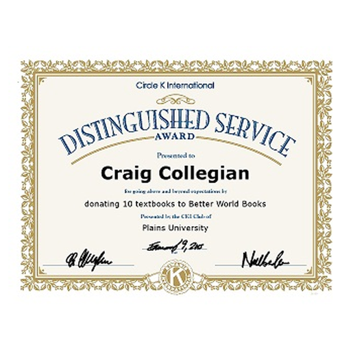 [CKI-0076] Circle K Distinguished Service Certificate