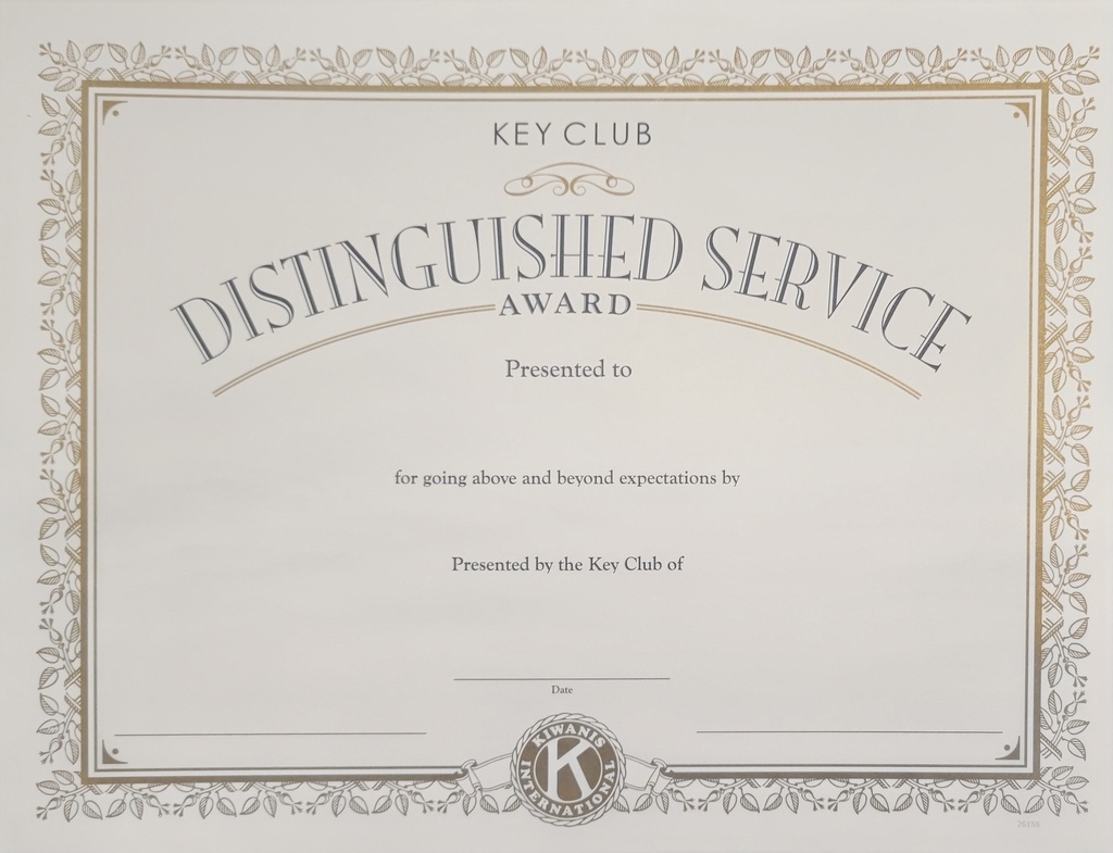 Key Club Distinguished Service Certificate Kiwanis Family Products