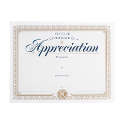 [KEY-0127] Key Club Certificate of Appreciation