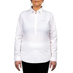 KIW-0336 - Ladies White Perfect Fit Half-Placket Tunic Top
