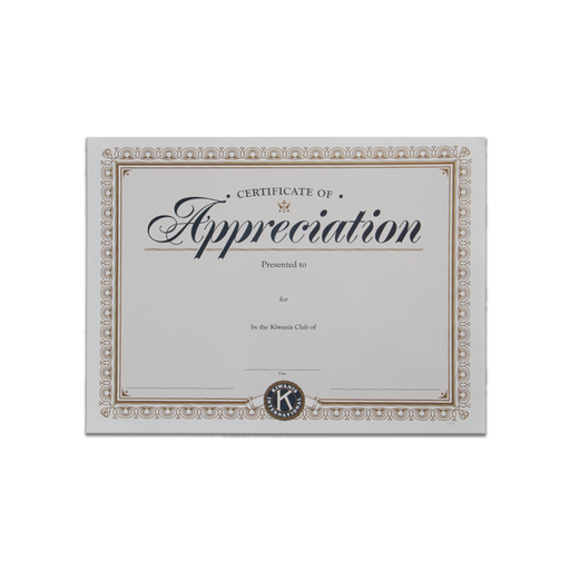 [KIW-0217] Kiwanis Certificate of Appreciation (25 Pack)