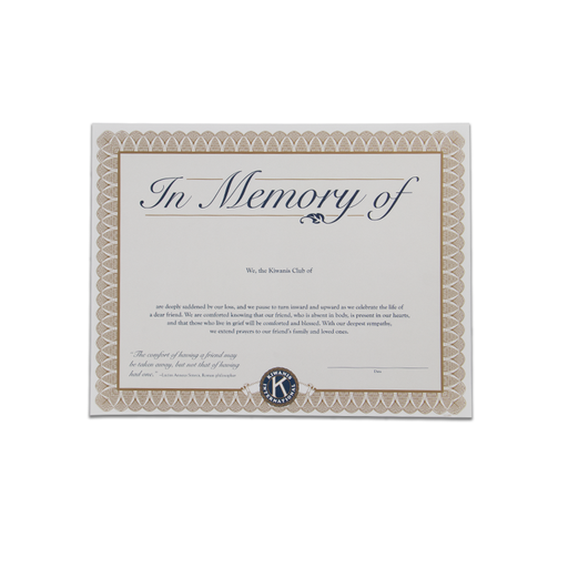 [KIW-0226] Kiwanis In Memoriam Certificate