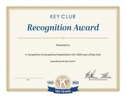 [KEY-8009] Key Club Centennial Recognition Award