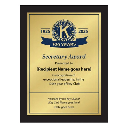 [KEY-8014] Key Club Centennial Secretary Plaque