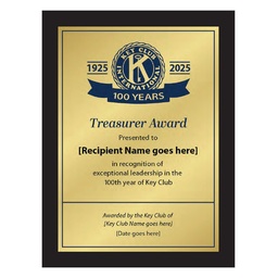 [KEY-8018] Key Club 100 Year Centennial Treasurer Plaque