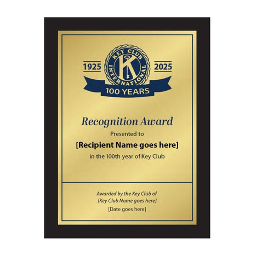 [KEY-8013] Key Club Centennial Recognition Plaque